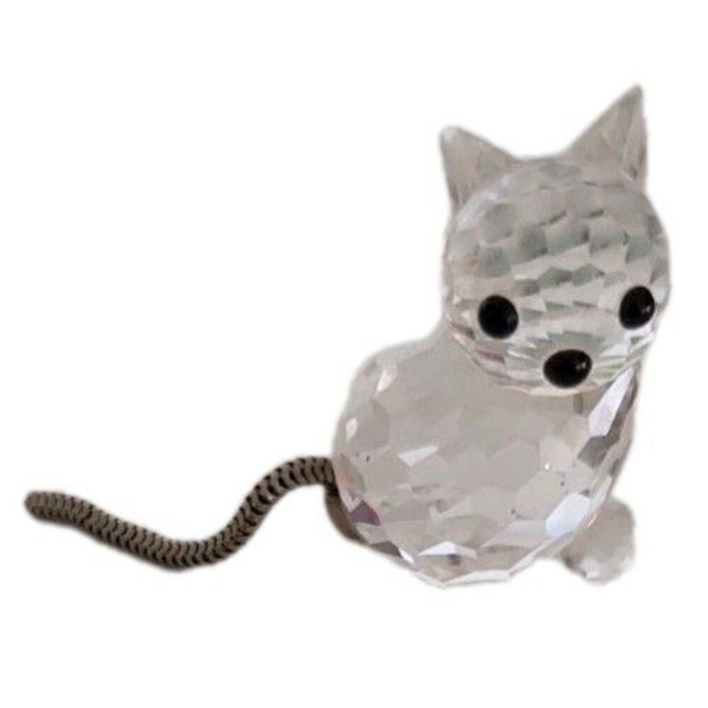 Swavorski Cat Sculpture Signed by Artist Vintage 1980s Glass Figurine